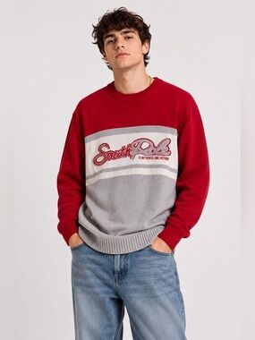 Southpole Authentic Collection XL Logo Sweater Red Gray Crewneck Y2K Streetwear